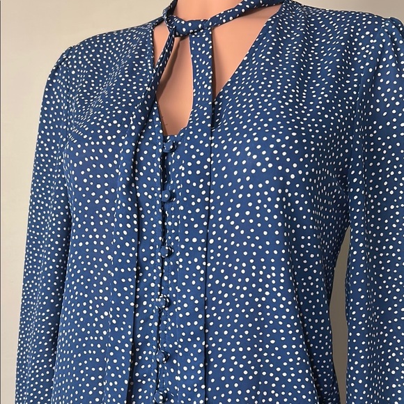Lulu's_Women's Blue Polka dots Print Button Down Long Sleeve Top Blouse Sz S - Picture 3 of 12